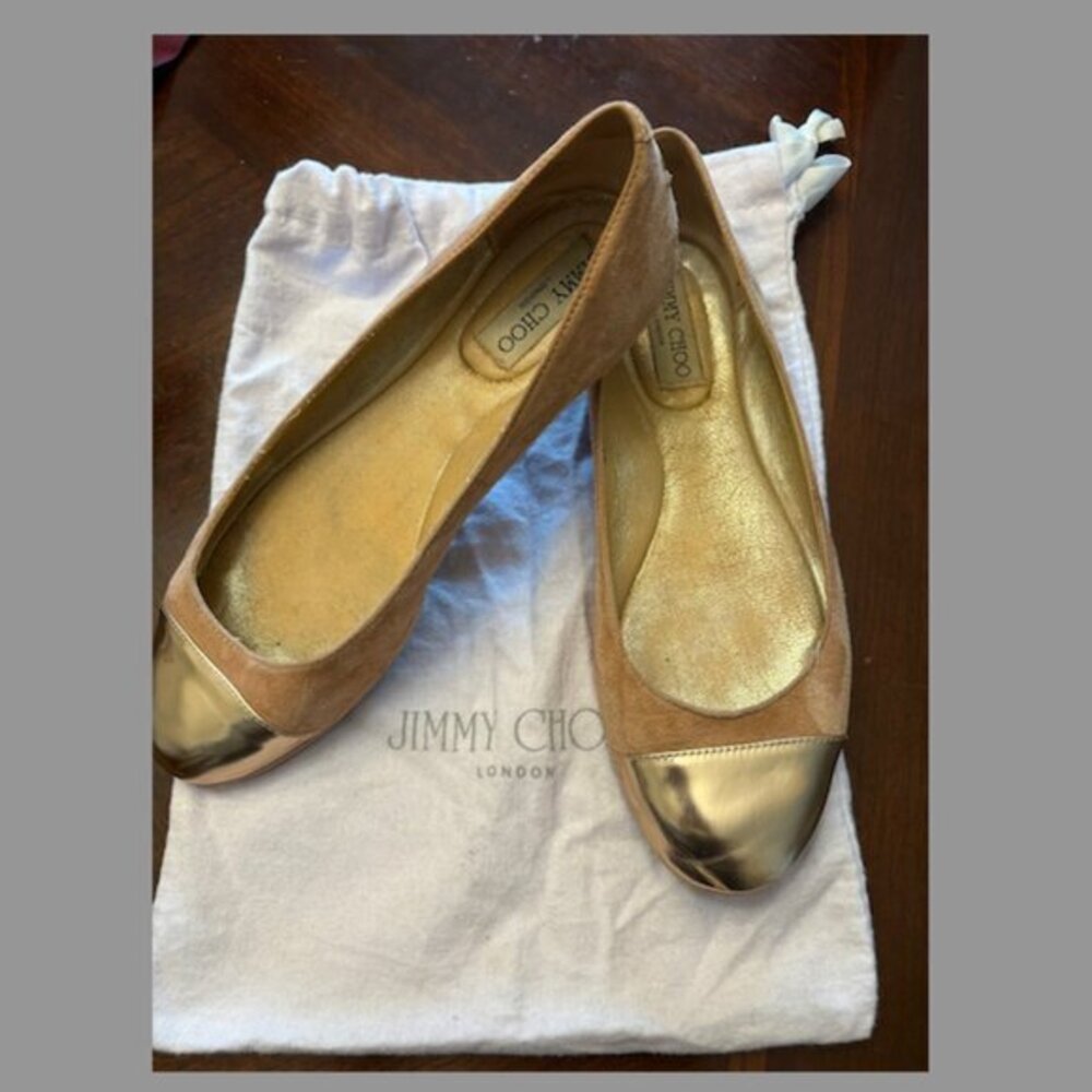 Jimmy Choo Suede and Rose Gold Ballet Flats (38.5)